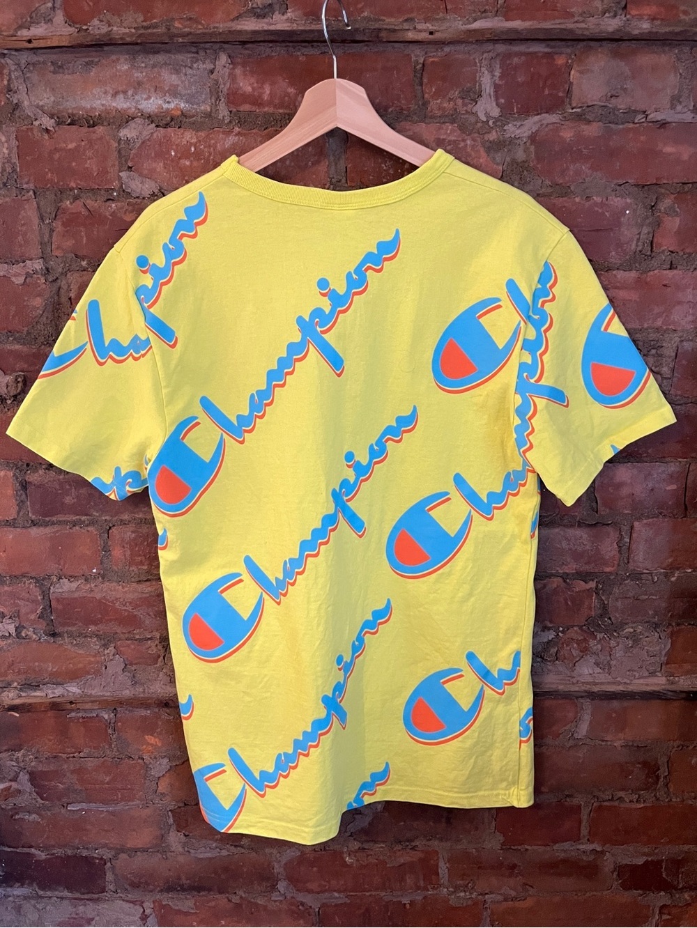 Vintage 90s | Champion | All Over Print | Neon Yellow Graphic | T Shirt | M - Picture 3 of 8